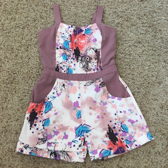 Dapper Sz 1 Floral Shorts Romper Pink Mauve Pocket - Picture 1 of 8